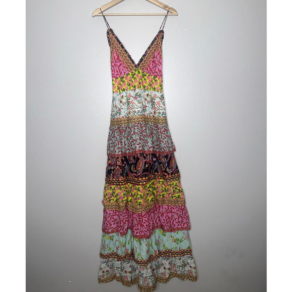Alice + Olivia Imogene Tier Ruffle Spaghetti Strap Maxi Dress Meadow Magic US 8 - Picture 4 of 11